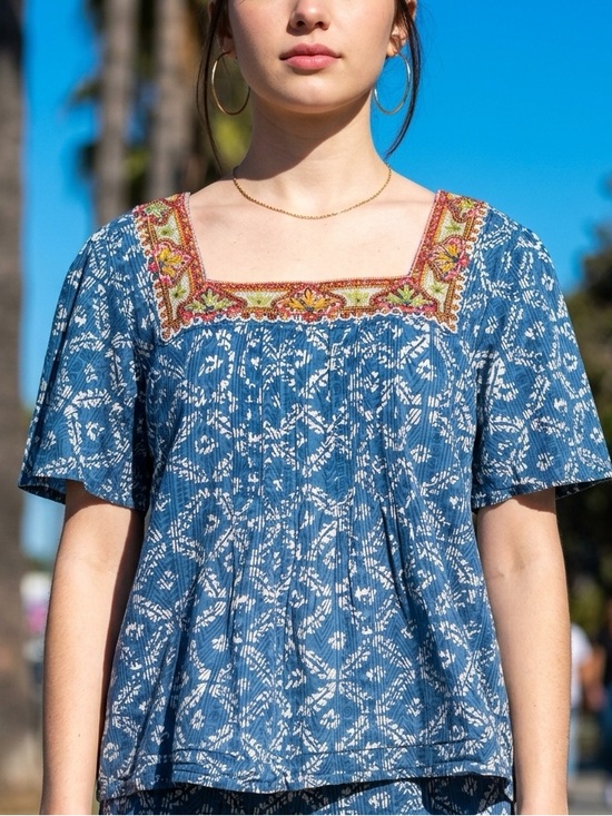 Sundance Tops - Sundance Printed Folklore Embroidered & Beaded Top